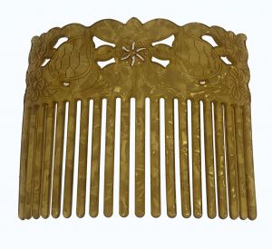 Turtle Shell Hair Comb - Carved Turtles - Gold